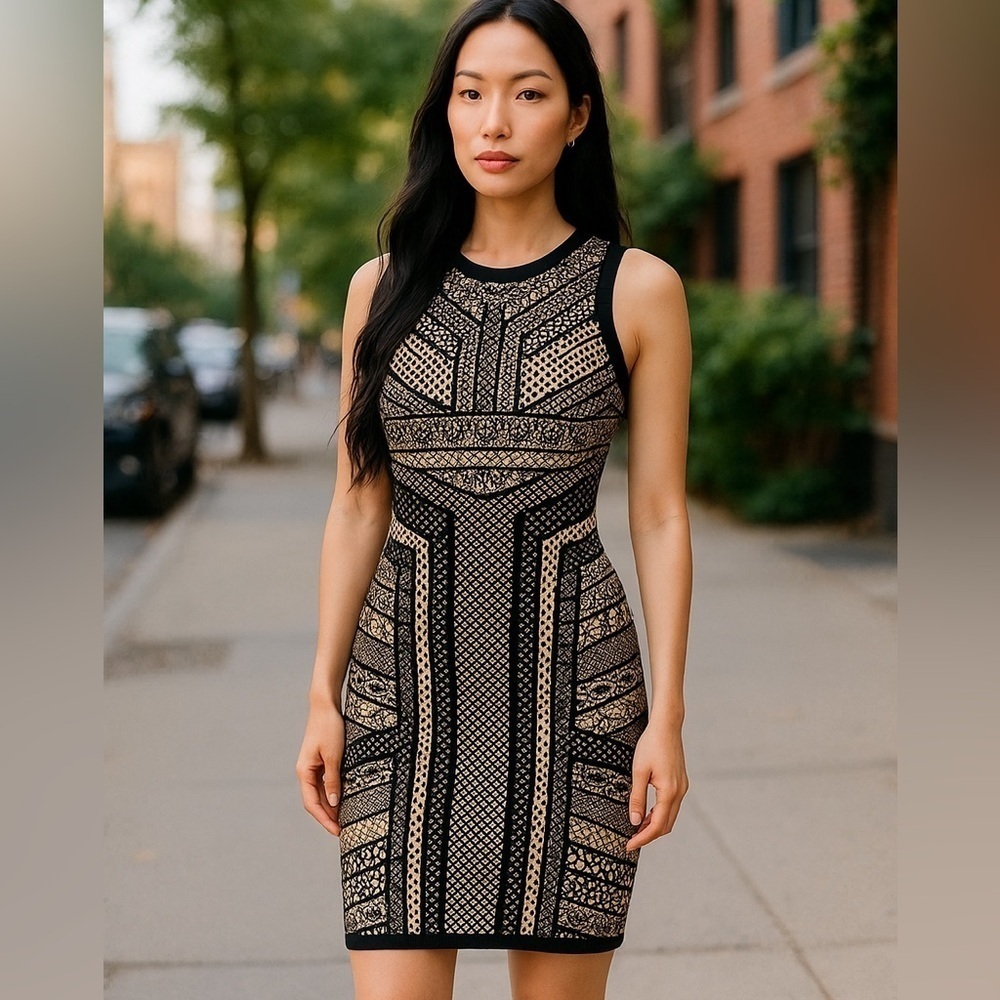 🛍️Bundle sale🛍️ WOW Couture Black and white Patterned Midi Dress small